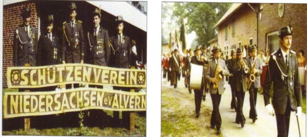 Vorstand 1974-90 und Schützenleutnant führt Schützen